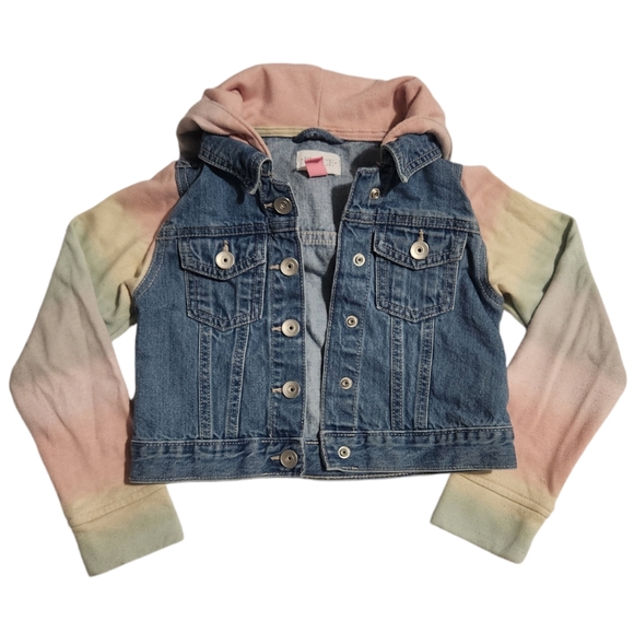 Kids Ombre Rainbow Sleeve Hooded Denim Jacket/ Children's Place/ Size 5/6(S) - Picture 1 of 4